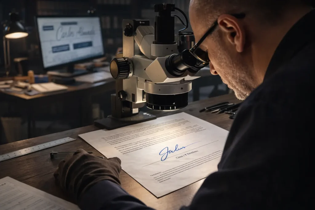 perito grafotécnico análise documentos assinatura laboratório